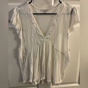 Lucky Brand Cream Lacey Boho Blouse Size Large
